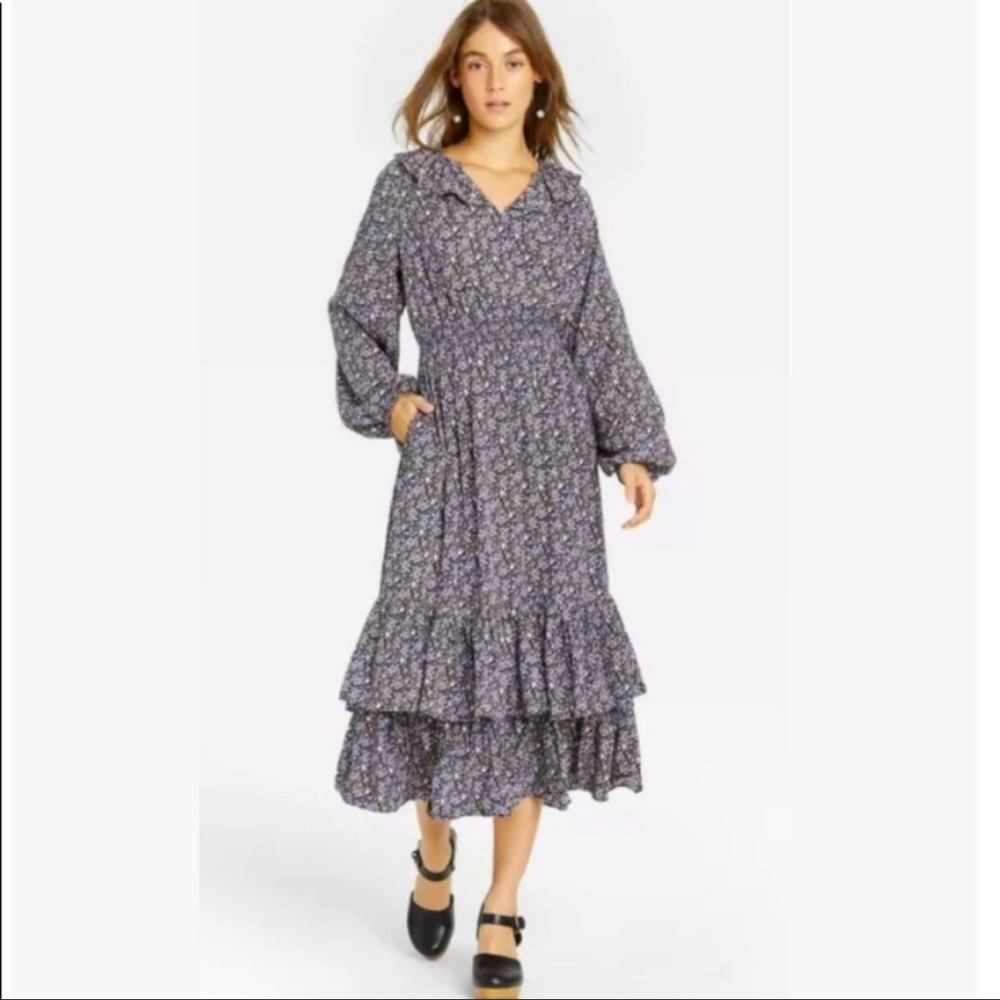 Boho Floral ruffle maxi dress Universal Thread purple soft flowy material size S